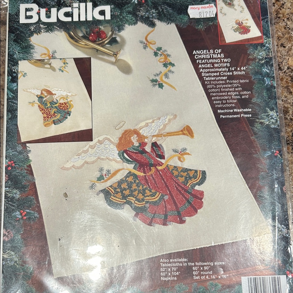 Bucilla Christmas Angel Tablerunner Kit with Red and Green